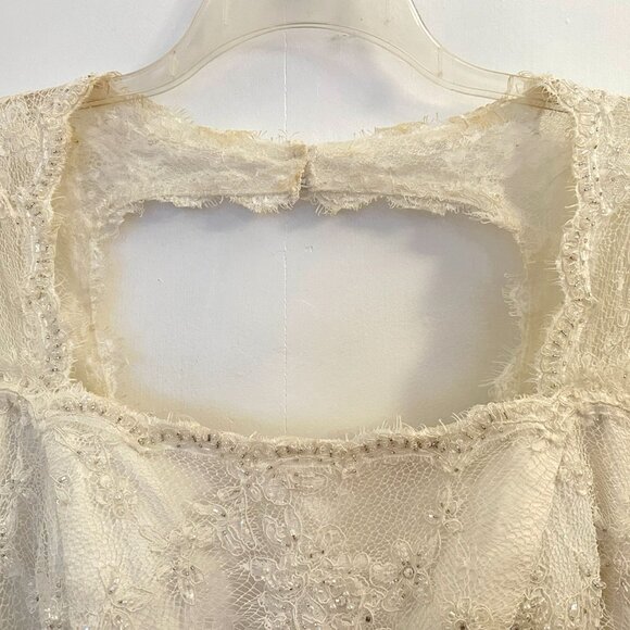 Ivory Lace Keyhole-back Wedding Dress w/ Optional Blush Sash (Demetrios Sz 16) - Picture 10 of 14